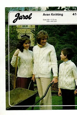 Vintage Jarol Knitting Pattern:   Family Aran Jackets Cardigans 416 • £1