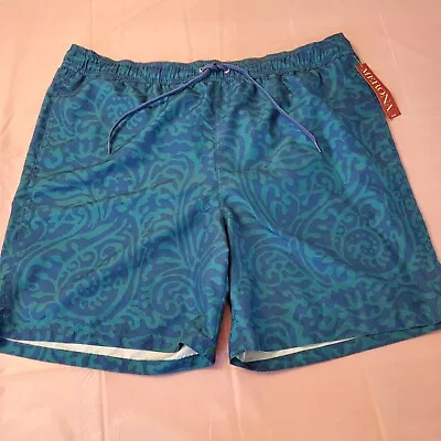 NWT Merona Swim Shorts Trunks Green / Blue Tropical Bottoms Mesh Lined -MensX L • $22.09