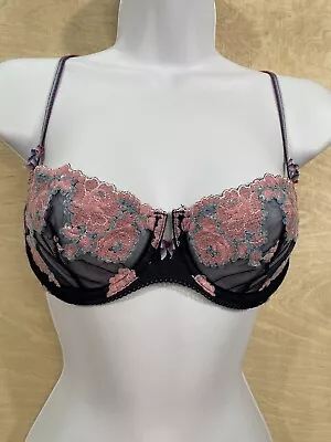 Victoria’s Secret Dream Angels Lined Demi Embroidered Sequin Bra 34C Navy/Pink • $15.19