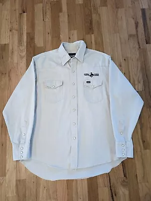 Mens Vintage Wrangler Canvas Pearl Snap Embroidered Rodeo Shirt MW9741T 16.5x34 • $15.99