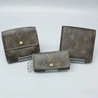 LOUIS VUITTON Monogram Bifold Wallet & W Hook Wallet & Key Case Set Brown • $113