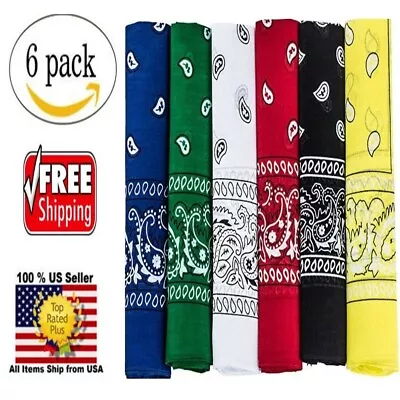 Pack Of 6 X-Large Polyester Non Fading PAISLEY Bandanas 27 X 27 Inch - Party And • $30.75