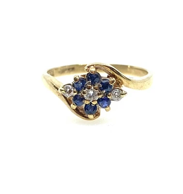 £99 • Buy Gold Sapphire Ring 9ct Yellow Gold Sapphire Diamond Ring Sapphire Flower Ring