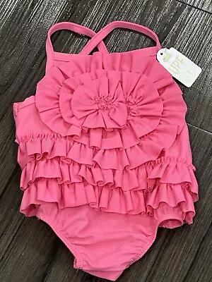 NEW Mud Pie Summer Fun Pink Ruffle Swimsuit Sz. 6-9 Months • $14.99