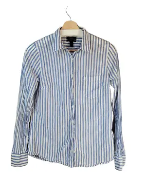 J CREW Womens Boy Fit Size 6 Long Sleeve Button Up Shirt Blue Striped Light Wt • $14.99