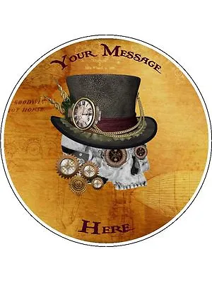 Novelty Personalised Steampunk Skull 7.5  Edible Wafer Paper Cake Topper  • £3.49