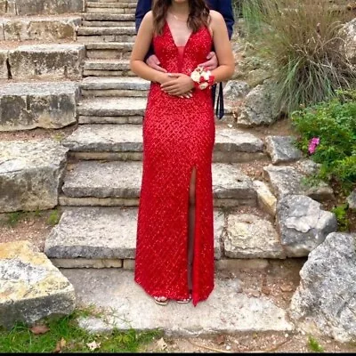 Primavera Prom Dress Long Maxi Size 0 Red Sequins • $100