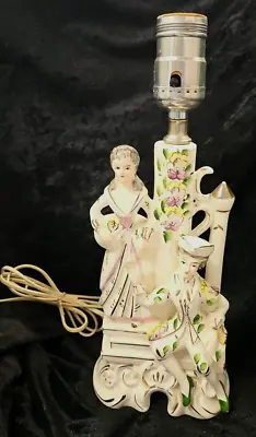FRENCH STYLE Vintage Lady & Gentleman Porcelain Lamp Flowers Figure Decor 11.5  • $29.50
