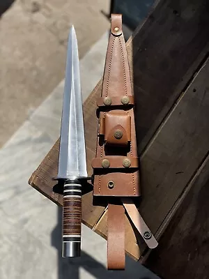 Arkansas Toothpick Dagger Handmade D2 Dagger Hunting Custom Knife&Leather Sheath • $117.99