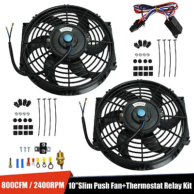 2X 10  Electric Radiator Cooling Fan W/ Thermostat Relay & Mounting Kit Black • $40.99