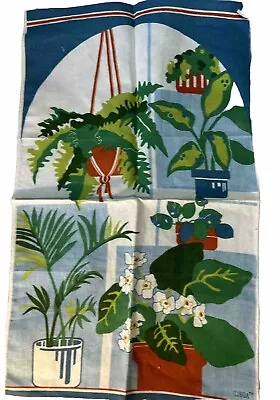 Vtg Signed Linda Linen Tea Towel House Plants Ferns Green 28” X 16.5” • $16.99