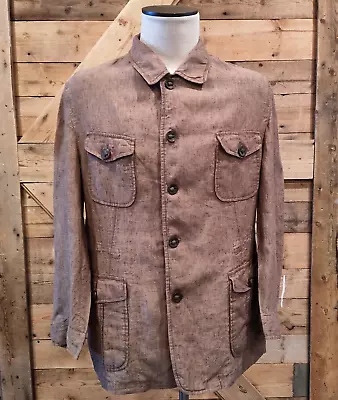 VENTURO Germany Men's Brown Linen Shacket  Unstructured Jacket EU 54 US 44 • $36.89