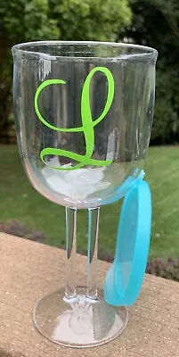 LipLidz Wine Glass With Teal Lid Monogrammed  L - Tritan Made In USA/BPA Free • $5.99