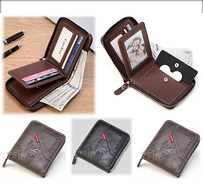 £6.98 • Buy Mens RFID Blocking Leather Wallet Credit Card Holder Bifold Purse With Zip UK