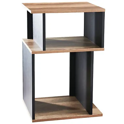 Small Side Table Rustic Oak & Black Wood 3 Tier Storage End Table Coffee Table • £23.99
