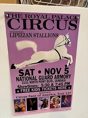 Vintage Royal Palace Circus Poster 14 X22  Lipizzan Stallions Dundalk Md • $8.77