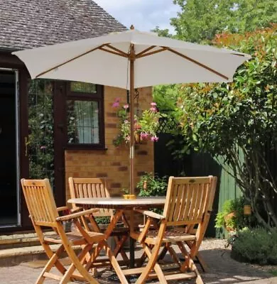 £40.99 • Buy 2.4m Wooden Parasol Umbrella Cream Garden Patio Table Sun Shade Canopy Large