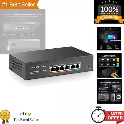 6 Port PoE Switch With 4 Ports PoE+ 2 Fast Ethernet Uplink 10/100Mbps 78W ... • $43.99