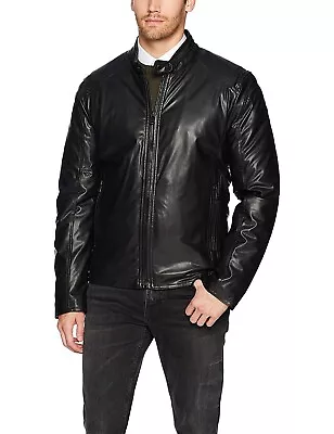 Marc New York By Andrew Marc Men's Kingsbury Faux Lamb Black Moto Jacket Sz XL • $119.20