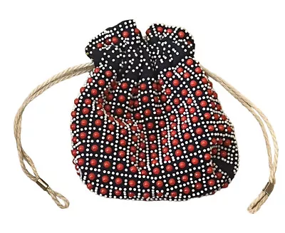 Vtg Beaded Cinch Reversible  Bag Purse Hong Kong 70’s Boho Candy Dot Drawstring • $26.99