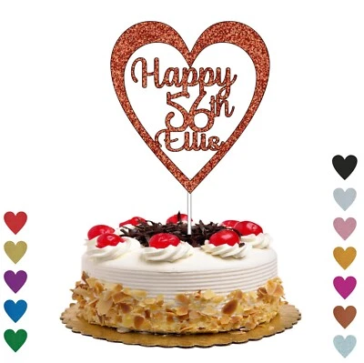 $8.62 • Buy Personalised Name Birthday Heart Glitter Cake Topper 16th 30th 40th 56th 60th