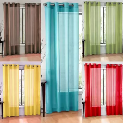 2pc Solid Voile Sheer Window Dressing Curtain Grommet Panel Treatment Drape Ruby • $7.23