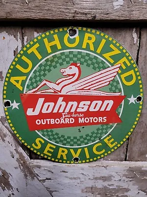 Vintage Johnson Porcelain Sign Sea-horse Outboard Gas Boat Motor Service 12  • $222.62