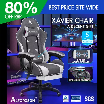 ALFORDSON Gaming Chair Office Massage Computer Fabric Seat Racing Grey • $139.95