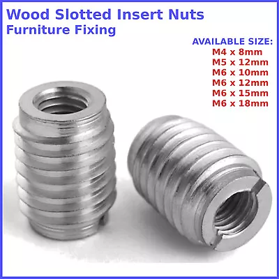 Wood Insert Nuts M4 M5 M6 Furniture Fixing Metric Thread Slotted Screws Zinc • £2.77