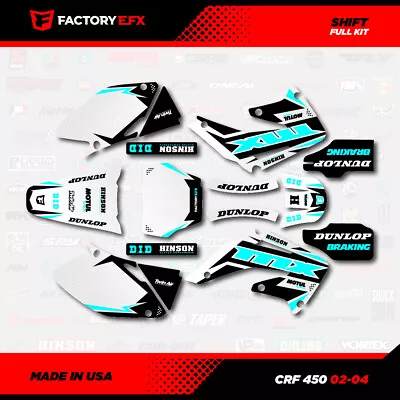 White & Cyan Shift Racing Graphics Kit Fits Honda Crf450 02-04 Crf 450 Decals • $69.99