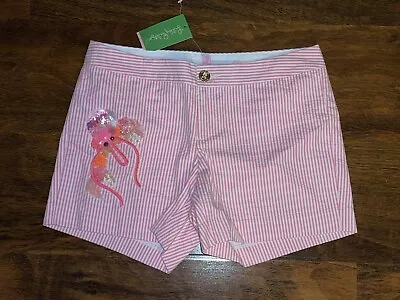 Lilly Pulitzer 4 Pink Cosmo CALLAHAN PARTY SHORTS Stripe Seersucker Sequins NWT • $47.50
