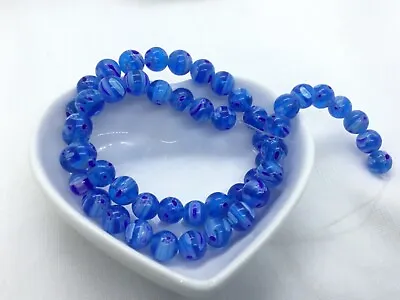 50 Millefiori Round Glass Beads 8mm Approx  Translucent Aqua Blue • £4.70