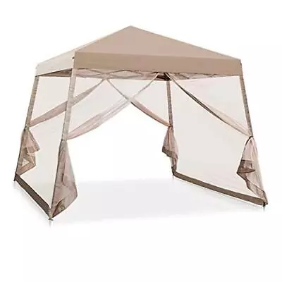  10' X 10' Slant Leg Pop Up Canopy Tent W/ Mosquito Netting (64 Square Beige • $188.56