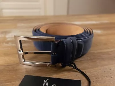 CESARE ATTOLINI Napoli Blue Suede Dress Belt 115 / 46 (best For 44 Inch Waist) • $149