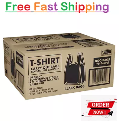 Black T-Shirt Carryout Bags 11.5  X 6.5  X 22  (1000 Ct.) 1/6 Barrel Of Plastic • $36