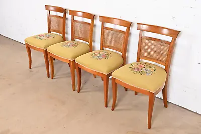 Kindel Furniture French Regency Cherry Wood And Cane Dining Chairs Set Of Four • $1595