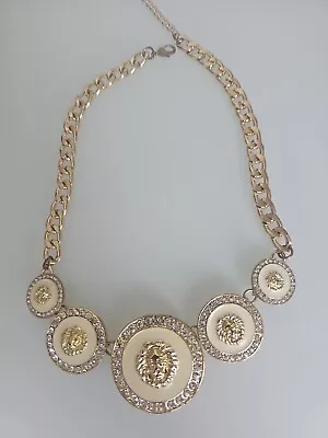 BIG CHUNKY Vintage Necklace SIGNED Gold Tone Chain Versace Lion Head 1990s • $45