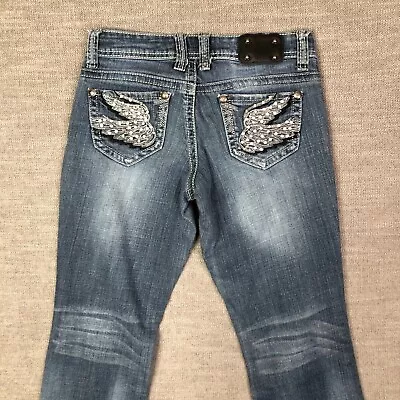 Vanity Collection Jeans Womens 24 Blue Bootcut Wing Embroidered Pockets Low Rise • $9.74