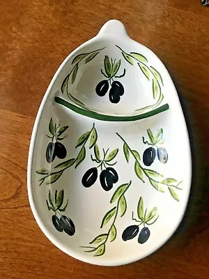 VARAGES France C Charrot Rare Olive Serving Dish Bowl Hand Painted 8  X 5  MINT • $49.88