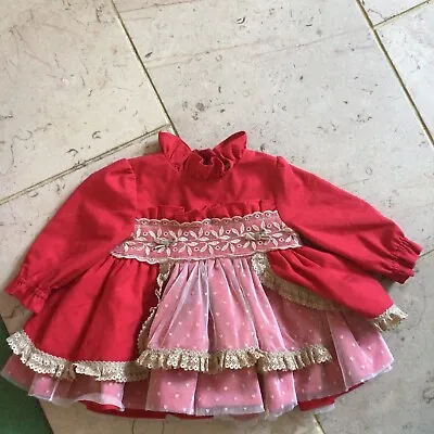 £24 • Buy Baby Girls Miranda Spanish Red Christmas Lace Puffball Dress Age 6 Months