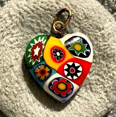 Vintage Venetian Italian Art Glass Heart Millefiori Pendant • $28.50