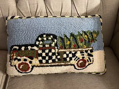 Mackenzie Childs Courtly Check Throw Pillow Truck W/ Christmas Tree  22x13 NWOT • $125