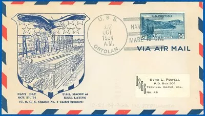 10/27/34 USS MACON NAVY DAY '34 At KEEL LAYING USS ORTOLAN Ship Cancel Slogan • $12.74