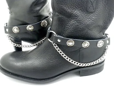 New Star Leather Biker Western PAIR Boot Straps W Chain Buckle Women Men  • $24.27