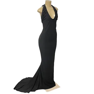 Clay G Sadler Black Open Back Train Gown Bodycon Dress S Morticia Costume S • $52.20
