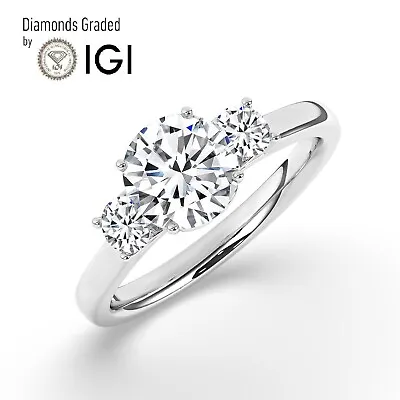 IGID/VS12 CT Solitaire Lab-Grown Round Diamond Trilogy Ring  950 Platinum • $2266.70