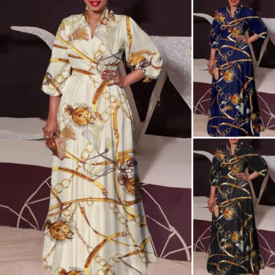 £19.98 • Buy UK STOCK Women Floral Print V Neck Long Sleeve Dress Cocktail Party Maxi Dresses