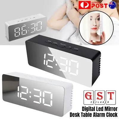 Alarm Clock Digital Led Mirror Desk Table Temperature Time Snooze USB Battery • $16.41