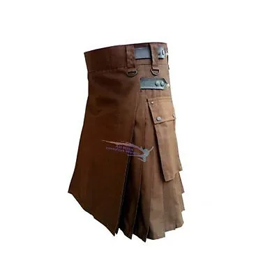 Chocolate Brown Leather Strap Utility Kilt For Active Man Kilt Wedding Kilts • $49.97
