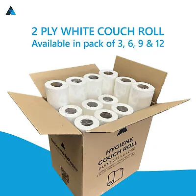 Pure Cellulose 20'' White Couch Rolls - Premium Quality Hygiene Paper Roll - 12x • £14.39